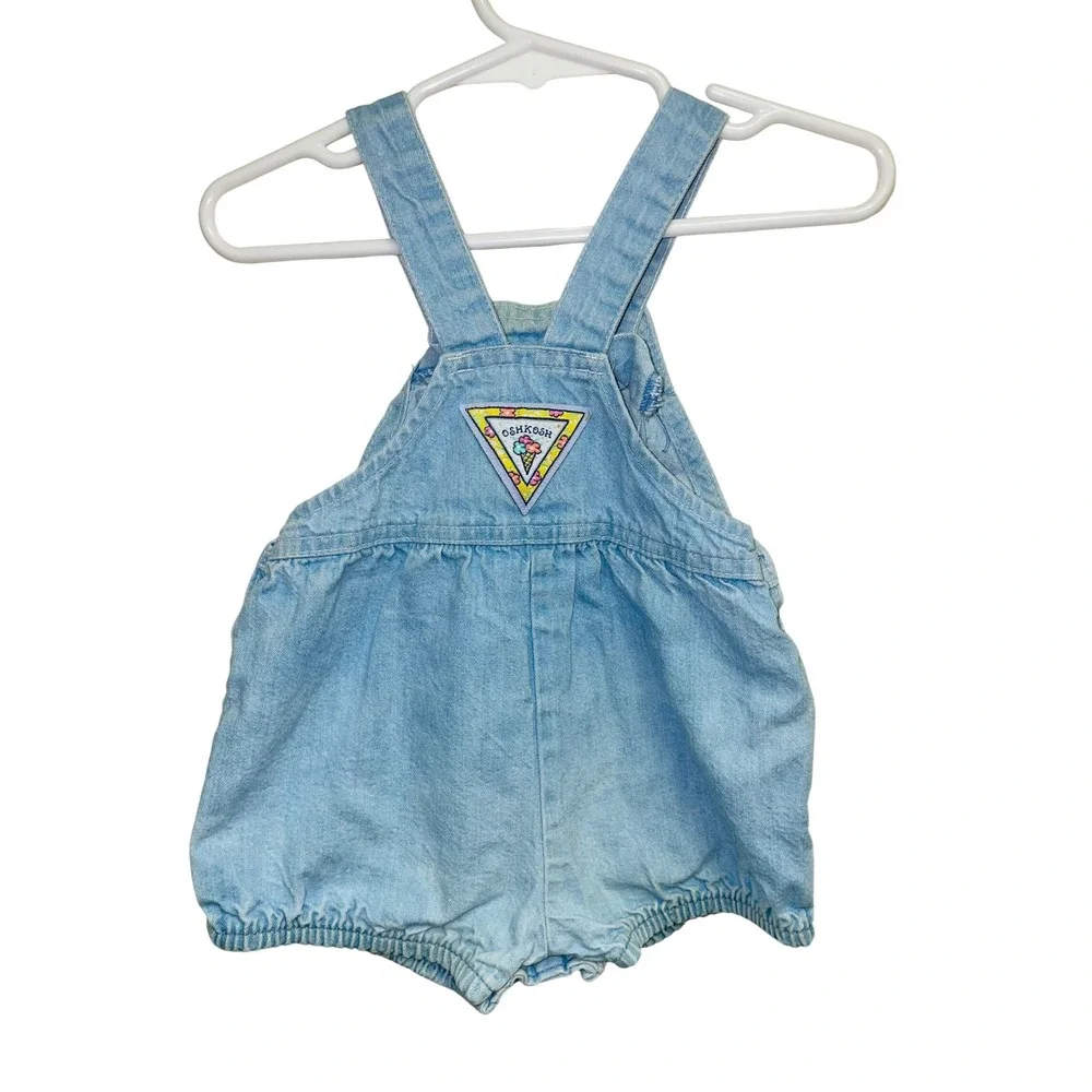 OshKosh B'gosh Denim Shortalls Blue Ice Cream Patch Kids 12 Months Vintage